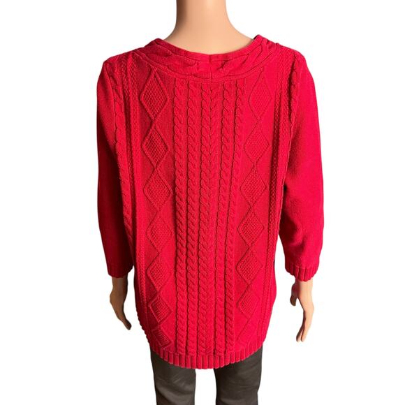 Lands’ End Red Cable Knit Sweater 1X Office Casual Relaxing Cabin Core Ski Vacay - Picture 3 of 4